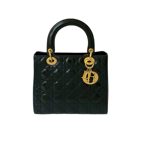 Christian Dior Lady Cannage Stitch Patent Leather Handbag in Black (43172) - Picture 1 of 10